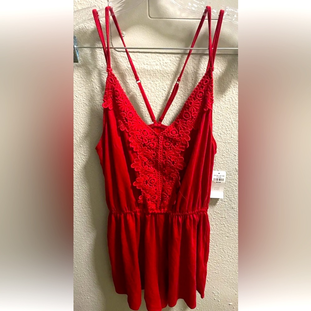 Hollister Women Red Embroidered Romper Size Medium